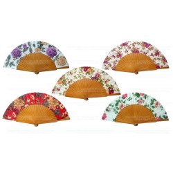 ABANICO MADERA PERICÓN BEIGE TELA FLOR