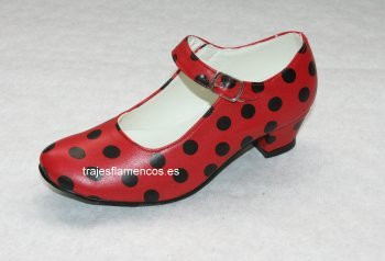 Zapato flamenco rojo lunar negro