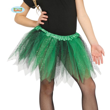 TUTU INFANTIL BRILLANTE VERDE Y NEGRO 31 CMS