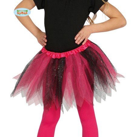 TUTU INFANTIL BRILLANTE ROSA Y NEGRO 31 CMS.