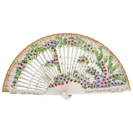 Abanico madera abedul pintado a mano