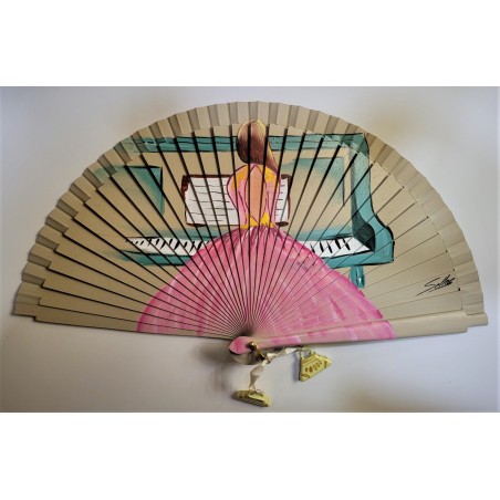 Abanico de madera pintado 21CM