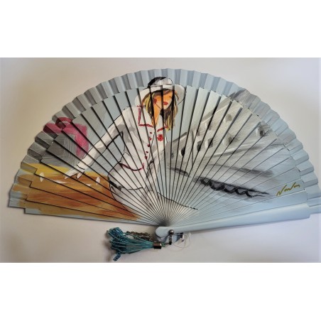 Abanico de madera pintado 21CM